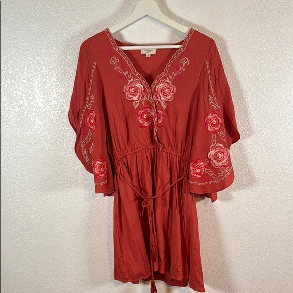 Umgee Orange Floral Embroidered Boho Mini Dress Size Medium - Picture 1 of 7